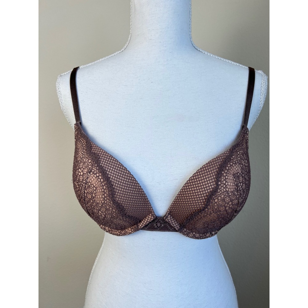 Victoria's Secret Very Sexy Push-Up Bra 34C Cocoa Brown Lace Mesh Plunge‎